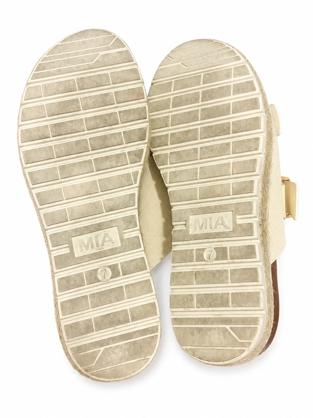 MIA Cream Double-Buckle Espadrille Platform Slides